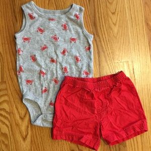 3/$10 - Carters Boys Red Shorts w/ Crab Bodysuit